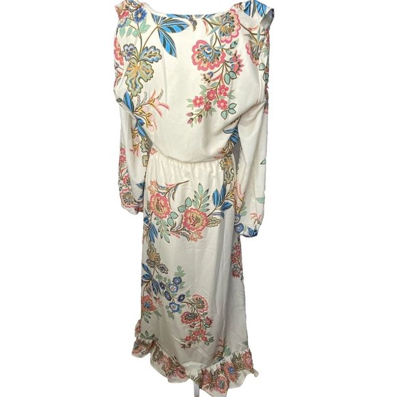 Boston Proper Boho Floral Ruffle Neckline Maxi Dress Womens Long Sleeve VNeck 10 - Picture 2 of 12